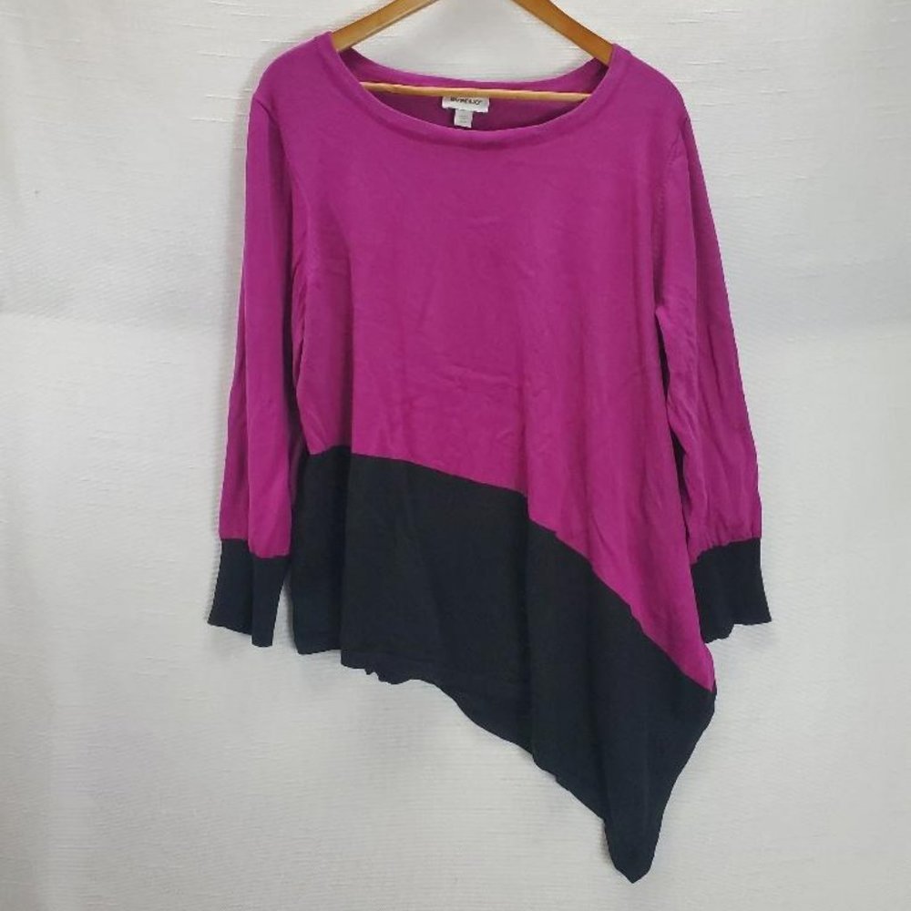 Lane Bryant Sweater Womens 22/24 3x Purple/Black Colorblock Asymmetrical Slit